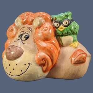 Vintage 1980s Enesco Lion and Owl Coin Bank
